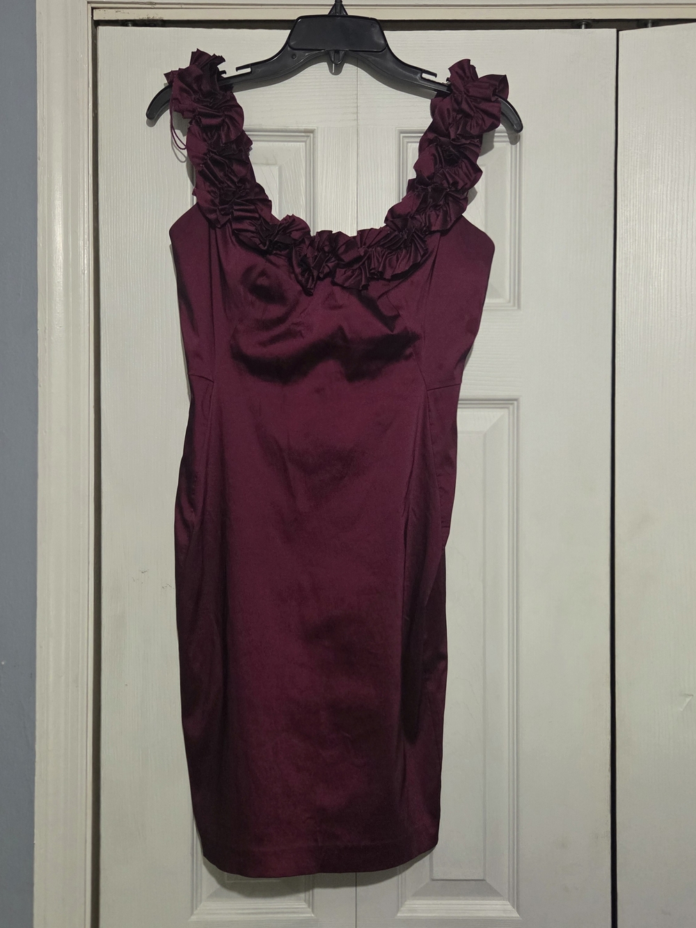 Maggy London Burgundy Petite Dress with Ruffle Detail